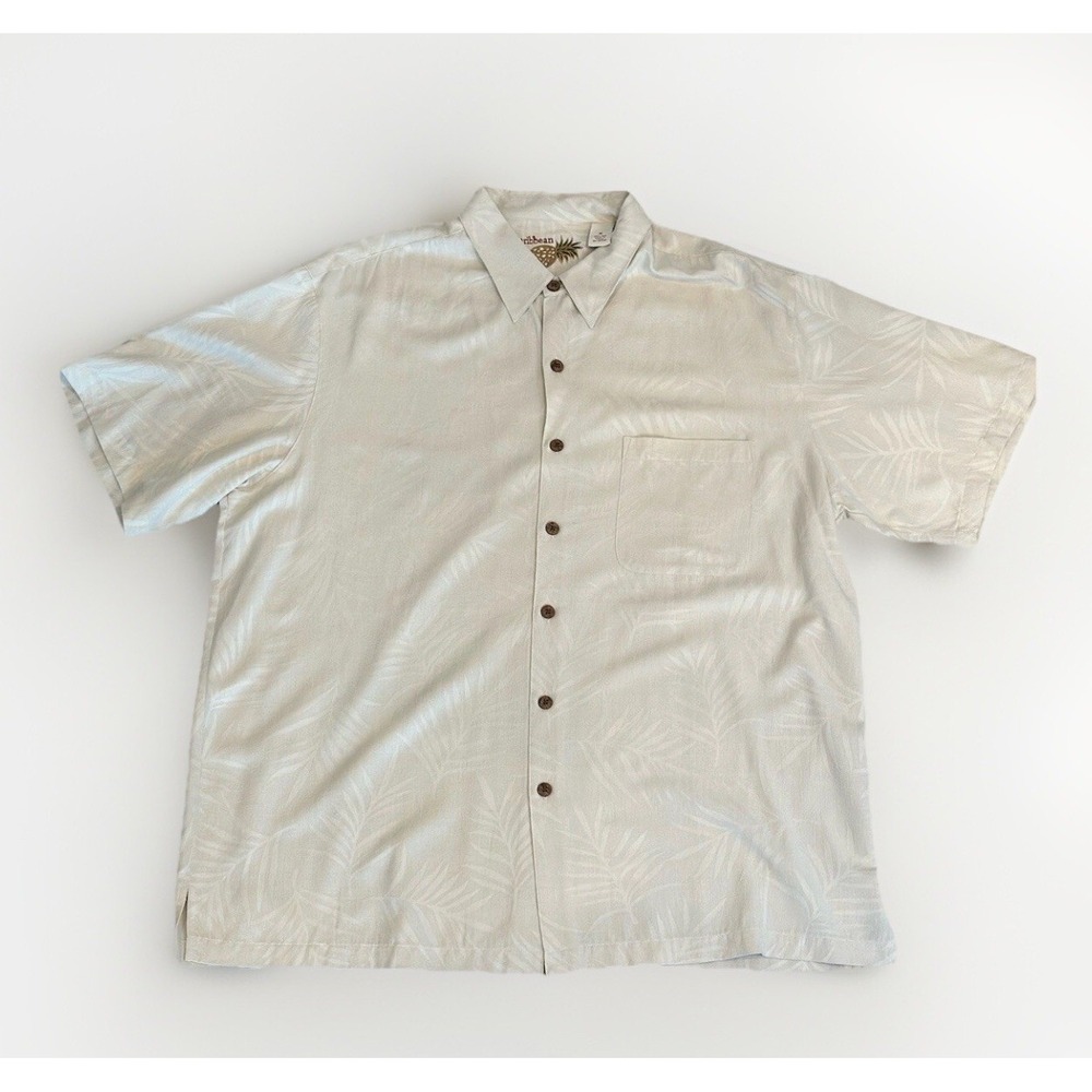 Men's Xl 100% Will Caribbean Cream Floral Button Up Short Sleeve Shirt